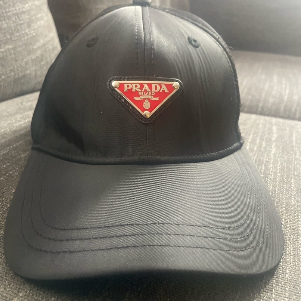 prada nylon baseball hat with red logo